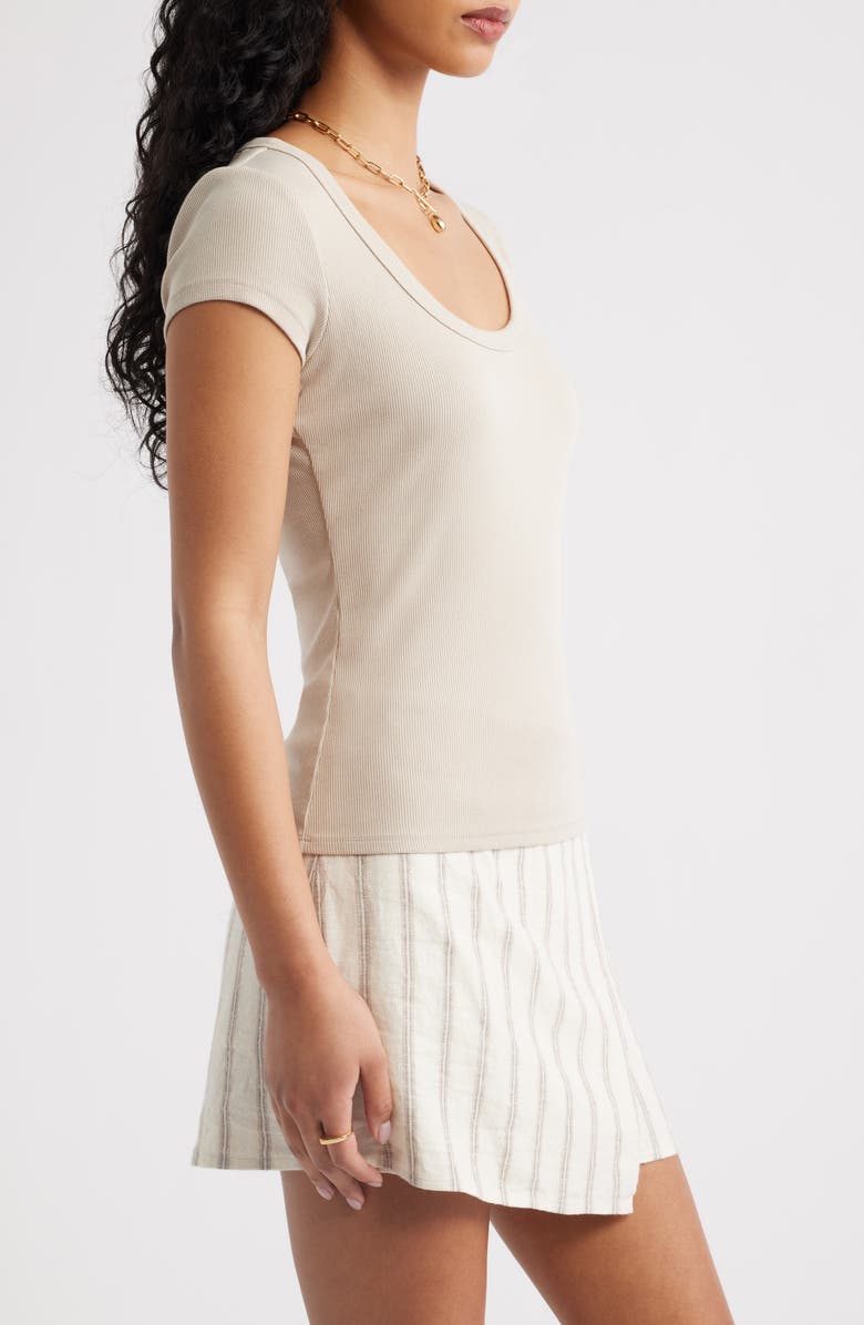 Open Edit Scoop Neck Stretch Cotton T-Shirt, Alternate, color, Grey Feather