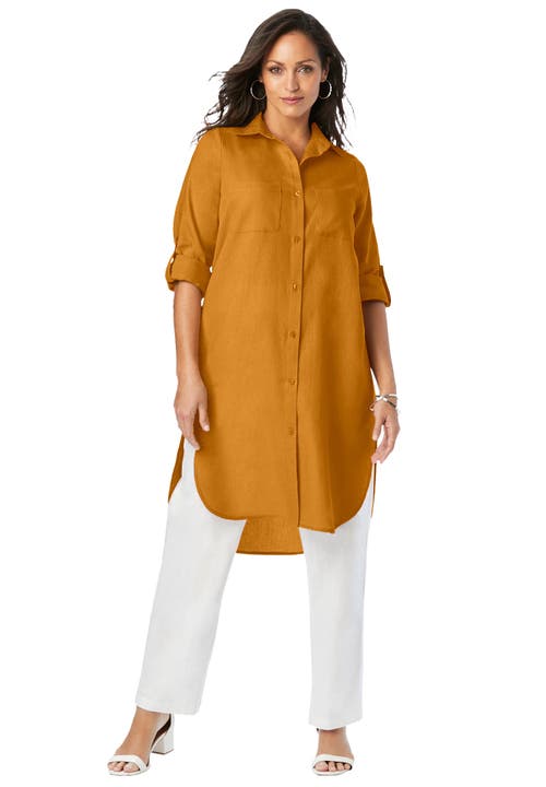 Jessica London Linen Mega Tunic In Orange