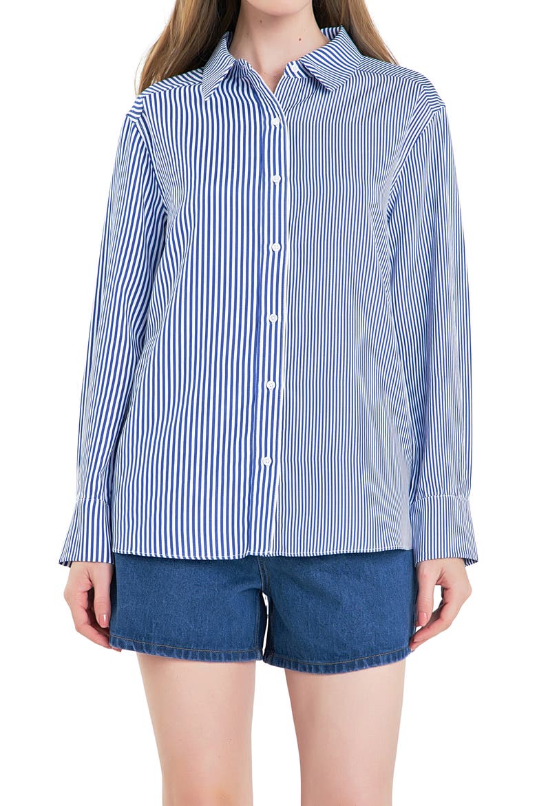 Colorblock Stripe Long Sleeve Button-Up Shirt, Alternate, color, BLUE