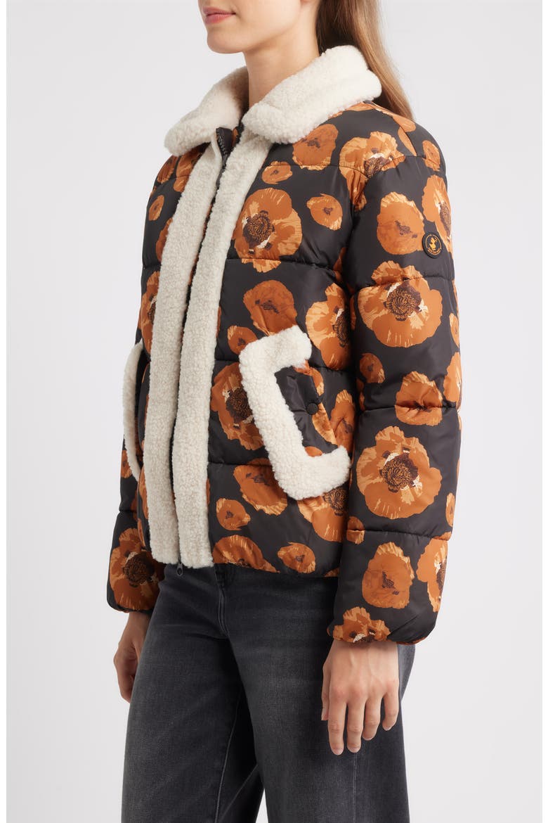 Sugar Water Resistant Floral Puffer Jacket with High Pile Fleece Trim, Alternate, color, MACRO BEIGE/BROWN FLOWERS