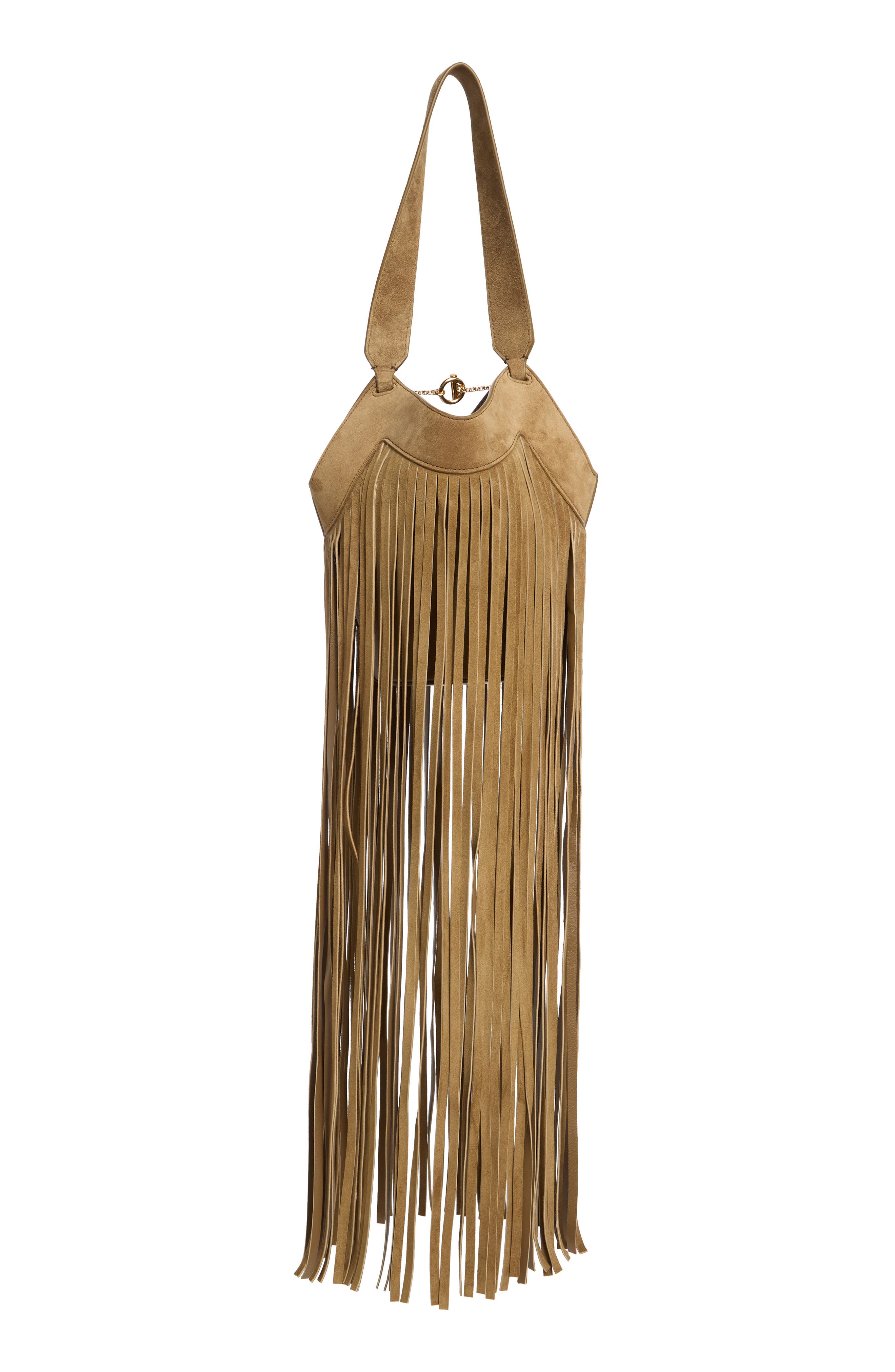 Nano Lotus Fringe Suede Tote, Alternate, color, MUD