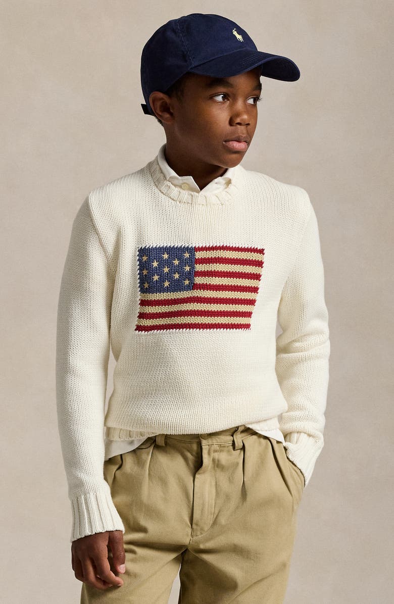 Polo Ralph Lauren Kids' American Flag Cotton Crewneck Sweater, Alternate, color, 