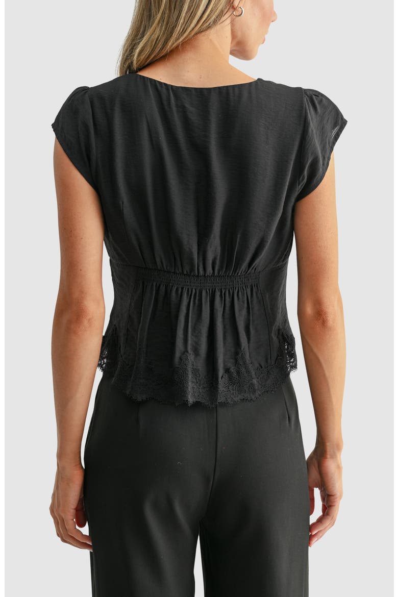 Lace Hem Cap Sleeve Top, Alternate, color, BLACK