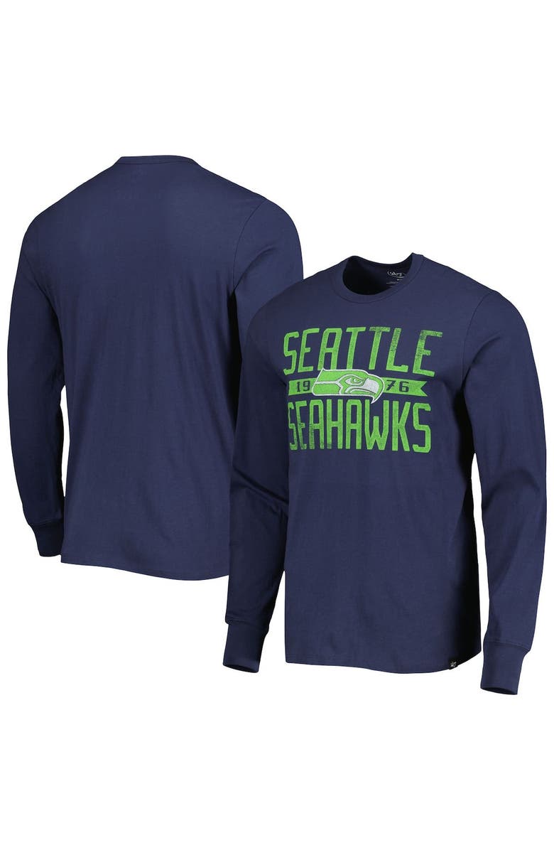 '47 Men's '47 College Navy Seattle Seahawks Brand Wide Out Franklin Long Sleeve T-Shirt, Main, color, Navy