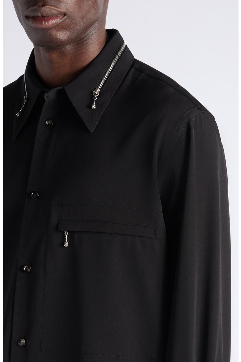 Black Wool Twill Button-Up Overshirt, Alternate, color, 1010 DOUBLE BLACK