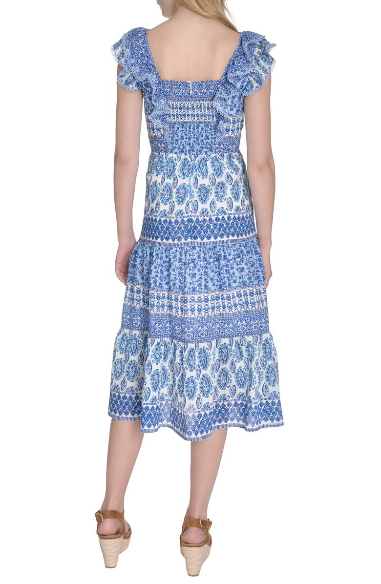 Eliza J Ruffle Sleeve Midi Dress, Alternate, color, Blue White