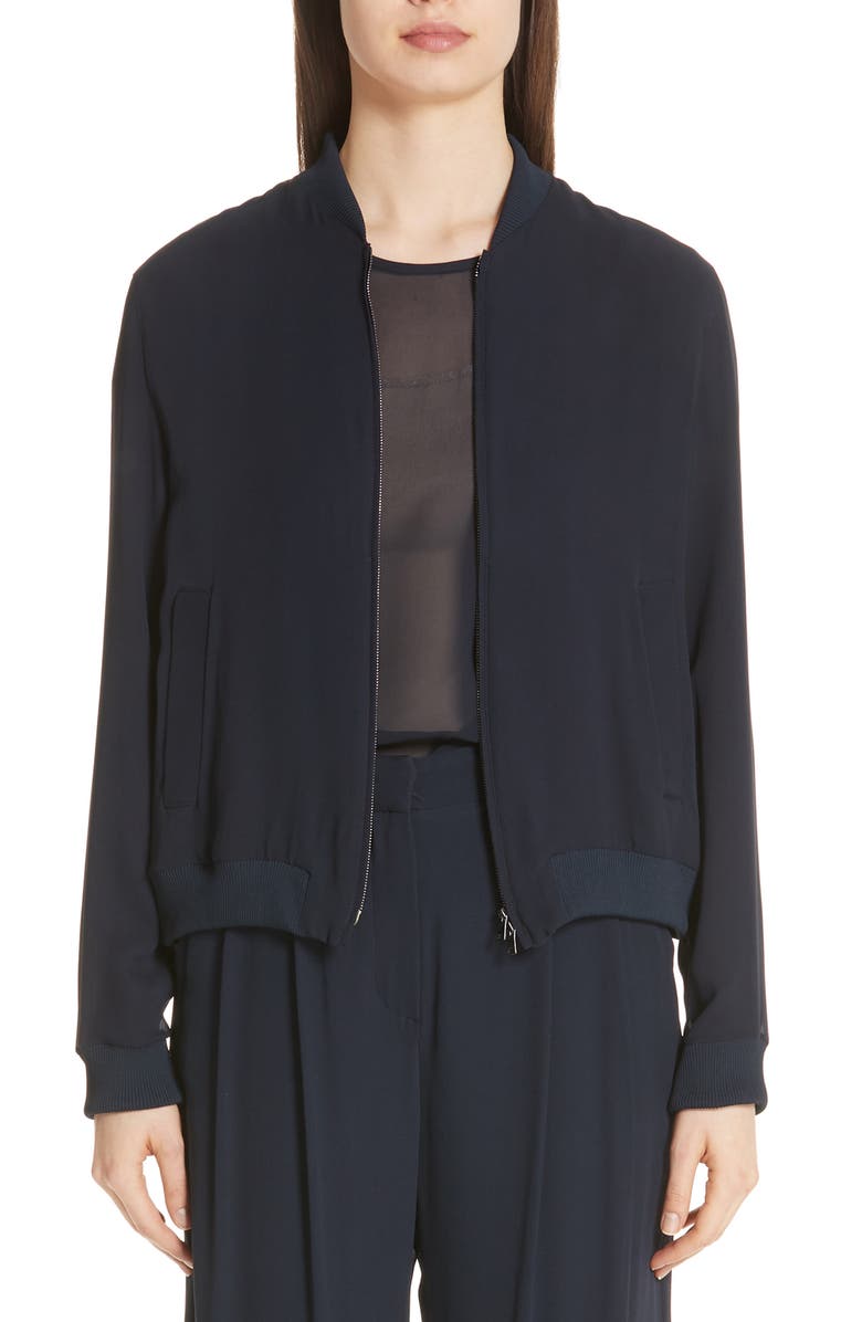 Max Mara Nervi Silk Georgette Bomber Jacket, Main, color, 