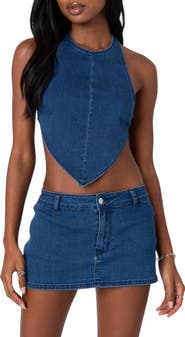 EDIKTED Sydnie Open Back Denim Halter Top