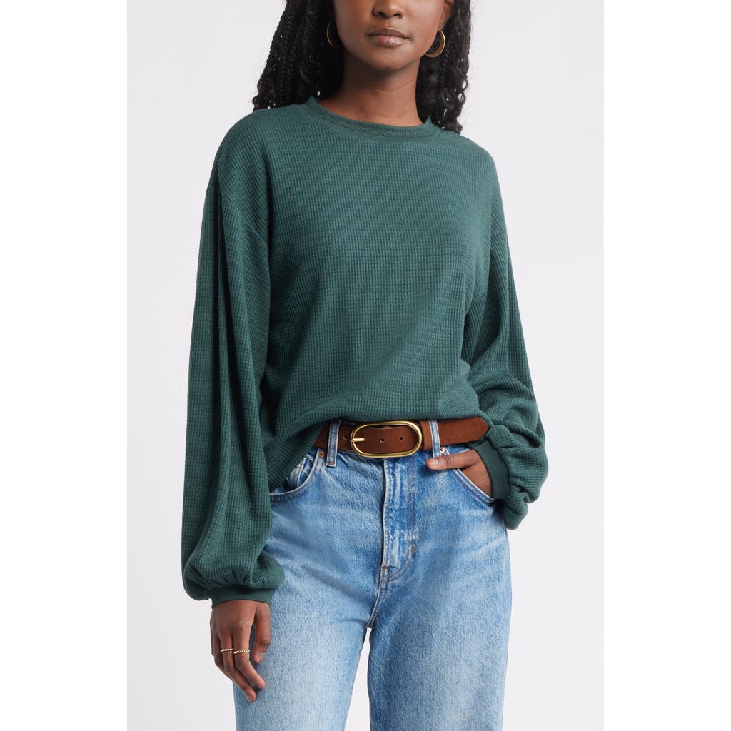 Treasure & Bond Blouson Sleeve Waffle Knit Top In Green