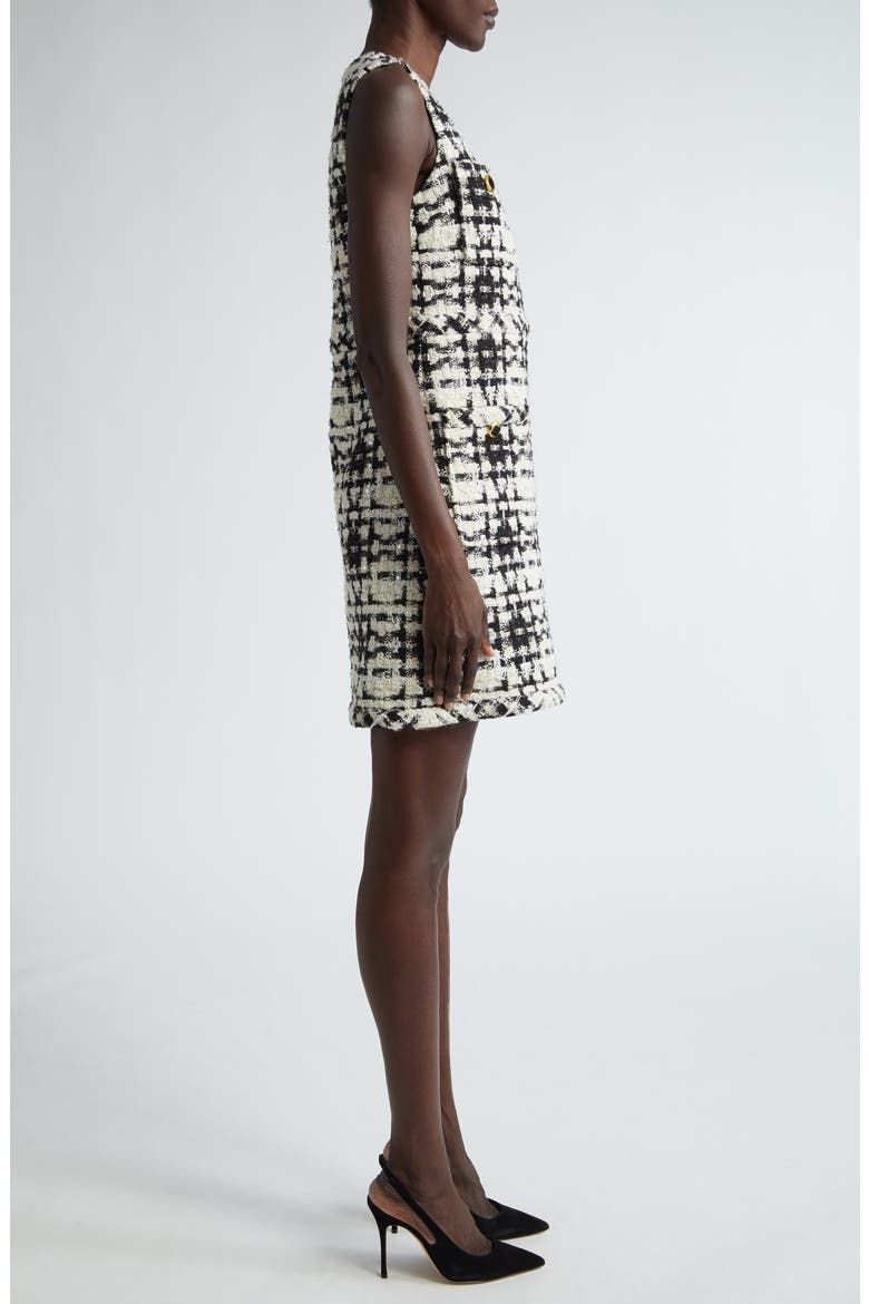 Plaid Sequin Eyelash Tweed Shift Dress, Alternate, color, BLACK/ ECRU MULTI