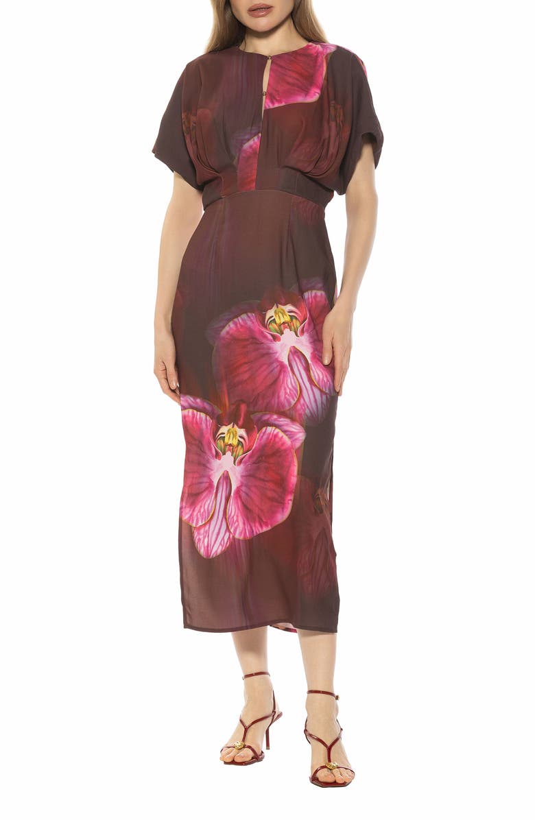 Alexia Admor Sylvi Draped Sleeve Midi Dress, Main, color, Bold Floral