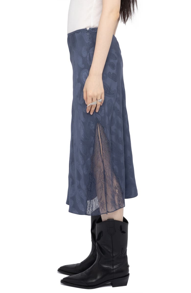 Zadig & Voltaire Jayla Paisley Jacquard Silk Satin Midi Skirt, Alternate, color, Storm