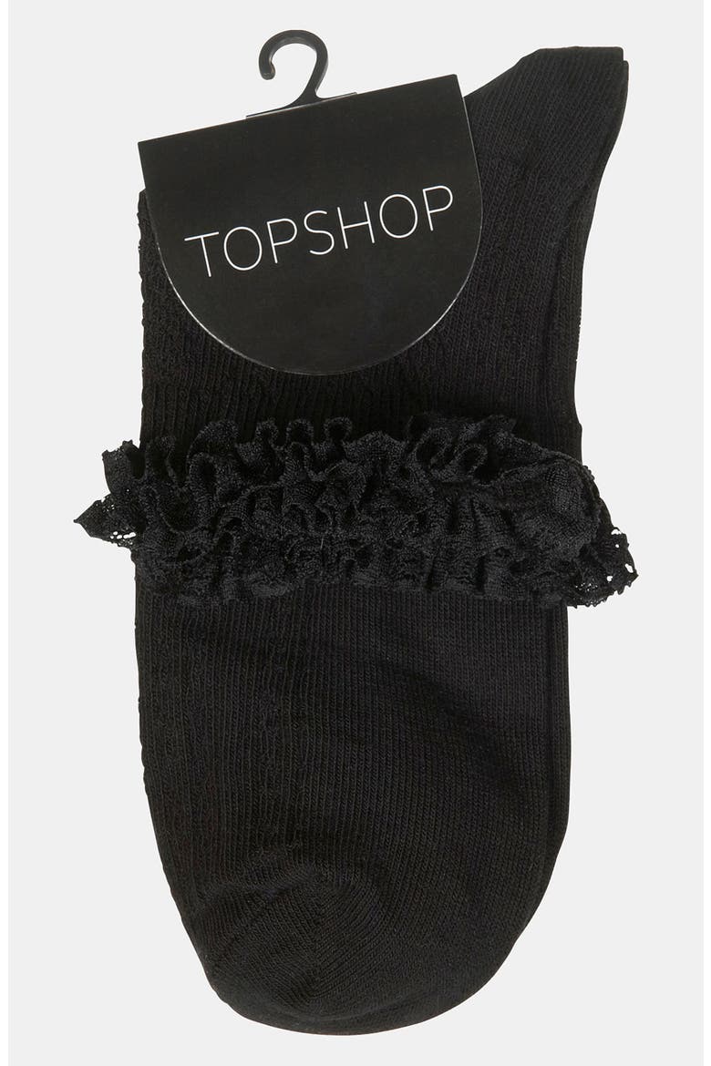 Lace Trim Ankle Socks, Alternate, color, BLACK