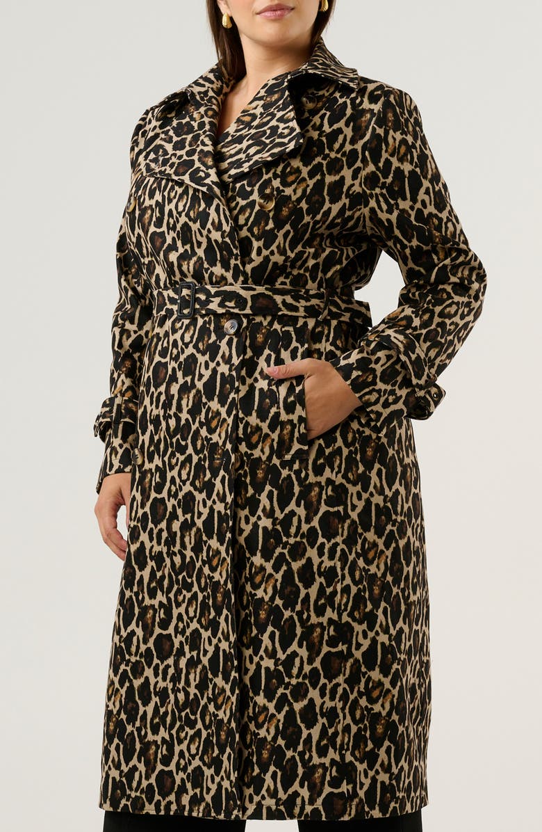 Estelle Shari Leopard Trench Coat, Alternate, color, Leopard
