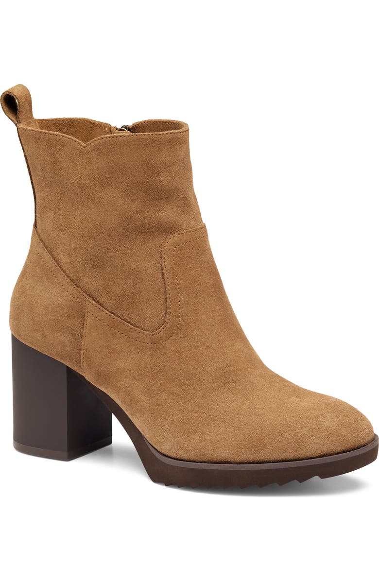 Johnston & Murphy Izzie Waterproof Platform Bootie, Main, color, Whiskey Waterproof Suede