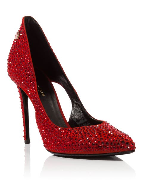 Skull & Faux Pearl Embellished Suede Pumps Hi-heels "crystel" Women