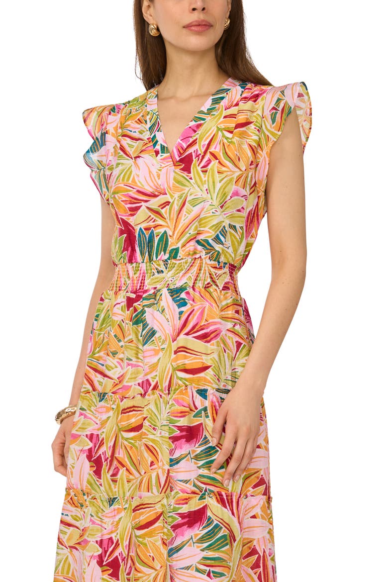 Ruffle Cap Sleeve Tiered Maxi Dress, Alternate, color, LUCENT WHITE/PINK ORANGE MULTI