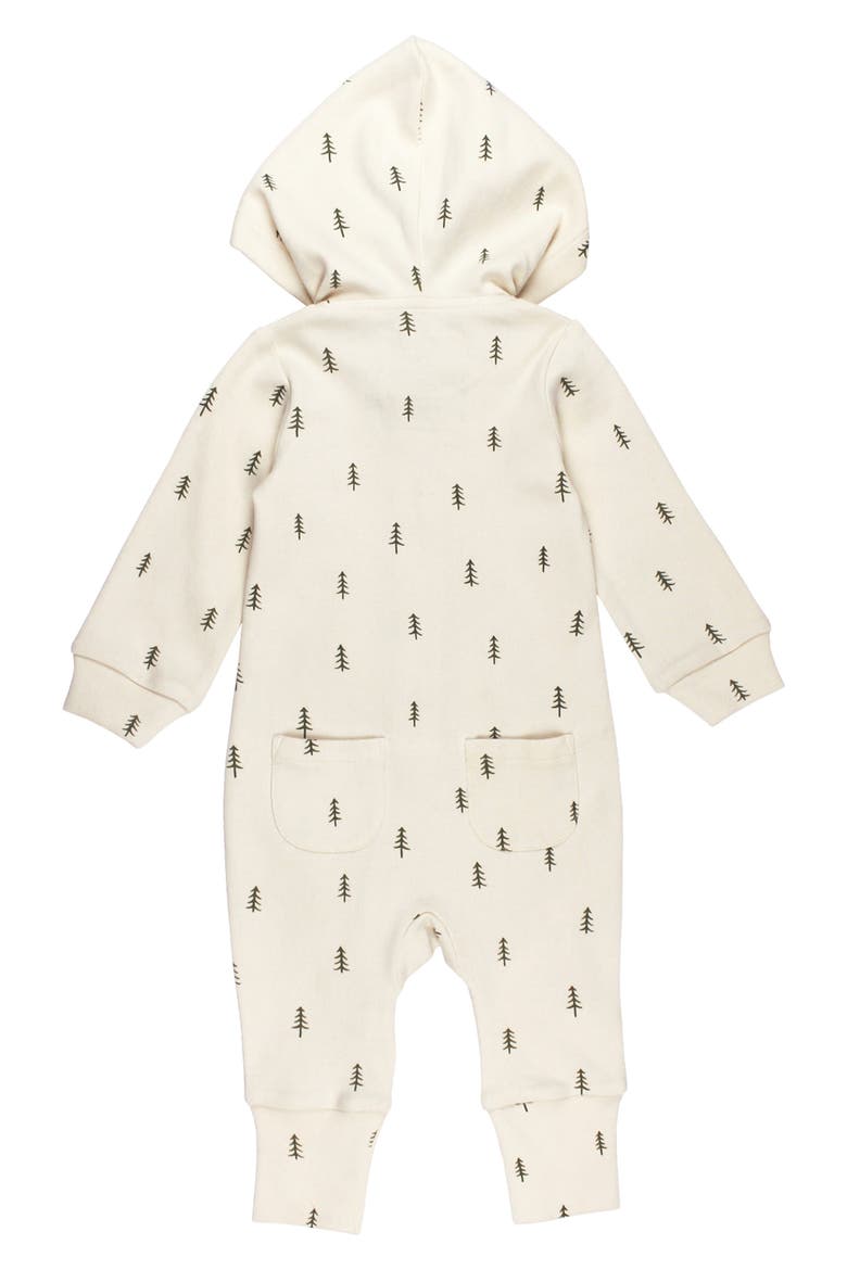 Print Organic Cotton Hooded Romper, Alternate, color, BUTTERCREAM TREE
