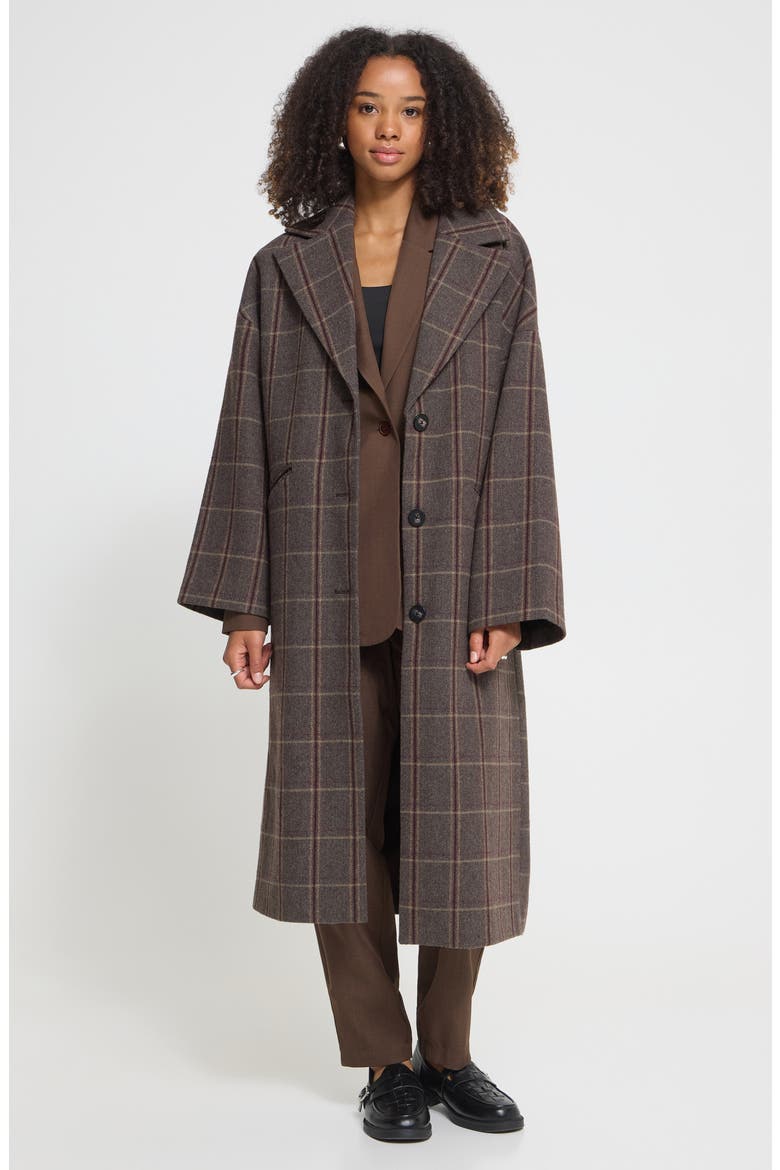 Checked Longline Coat, Alternate, color, COCOA BROWN CHECK