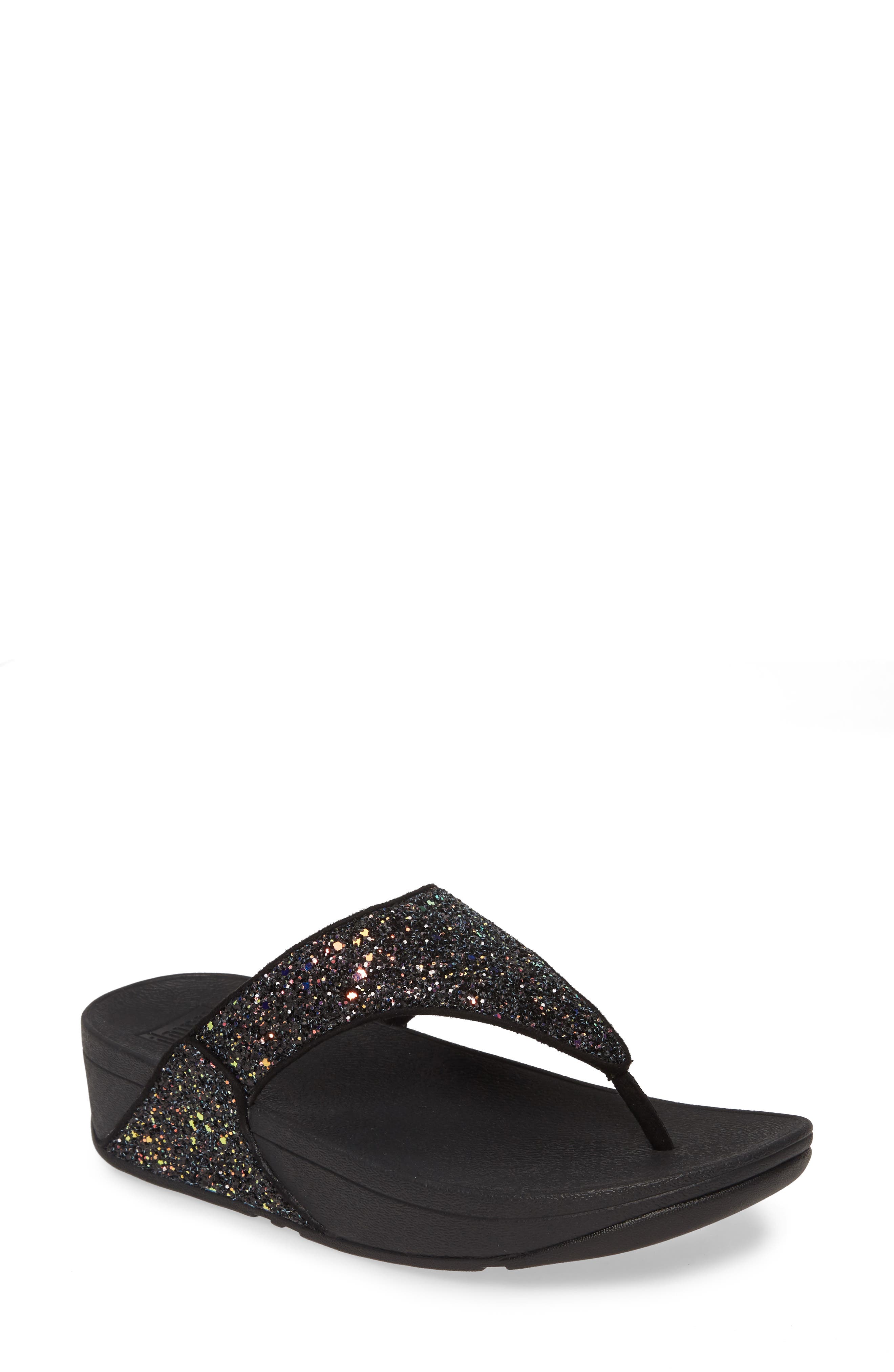 Lulu Glitter Flip Flop, Main, color, BLACK MIX FAUX LEATHER