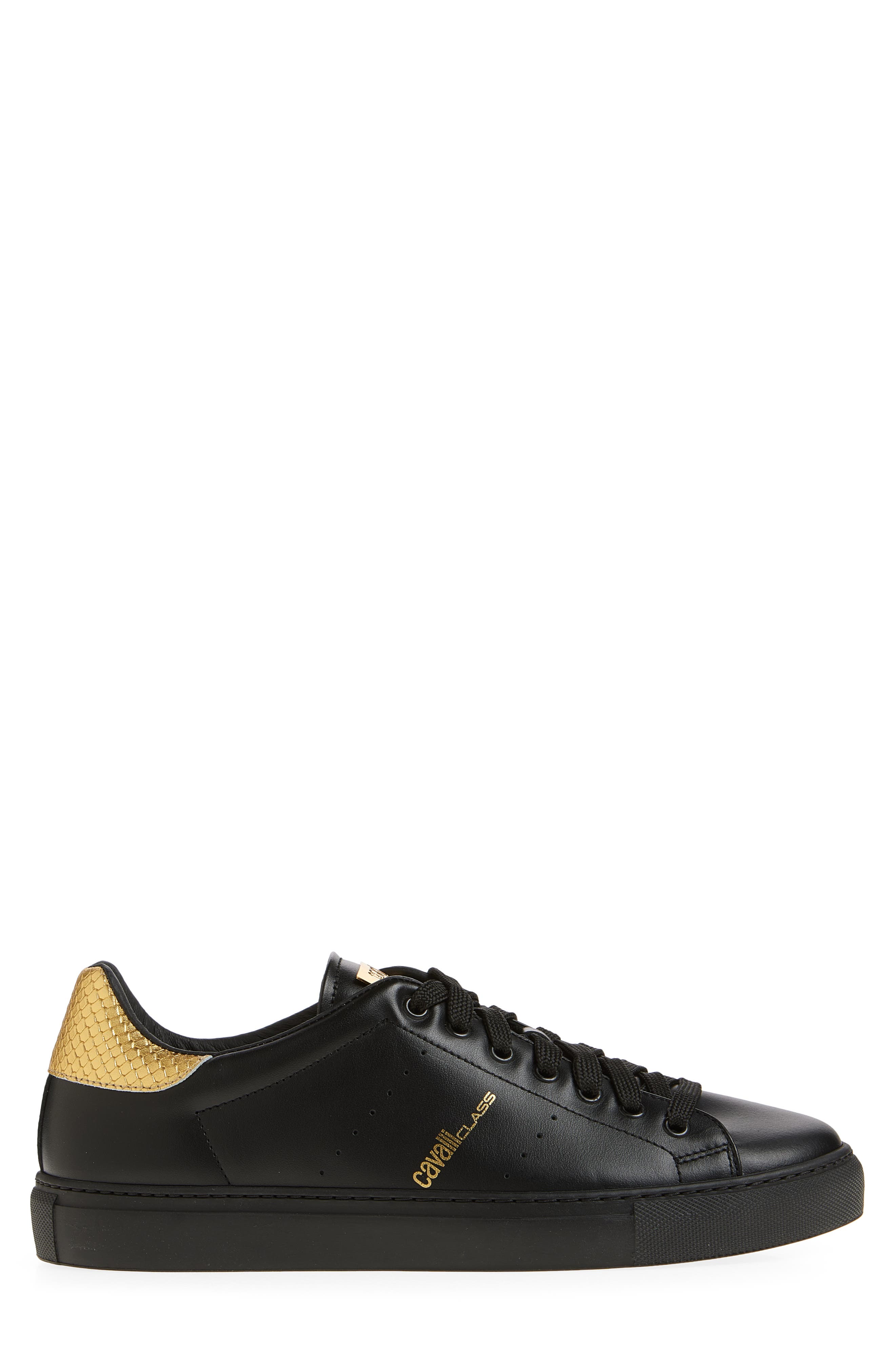 Roberto Cavalli Low Top Sneaker, Alternate, color, Black Gold