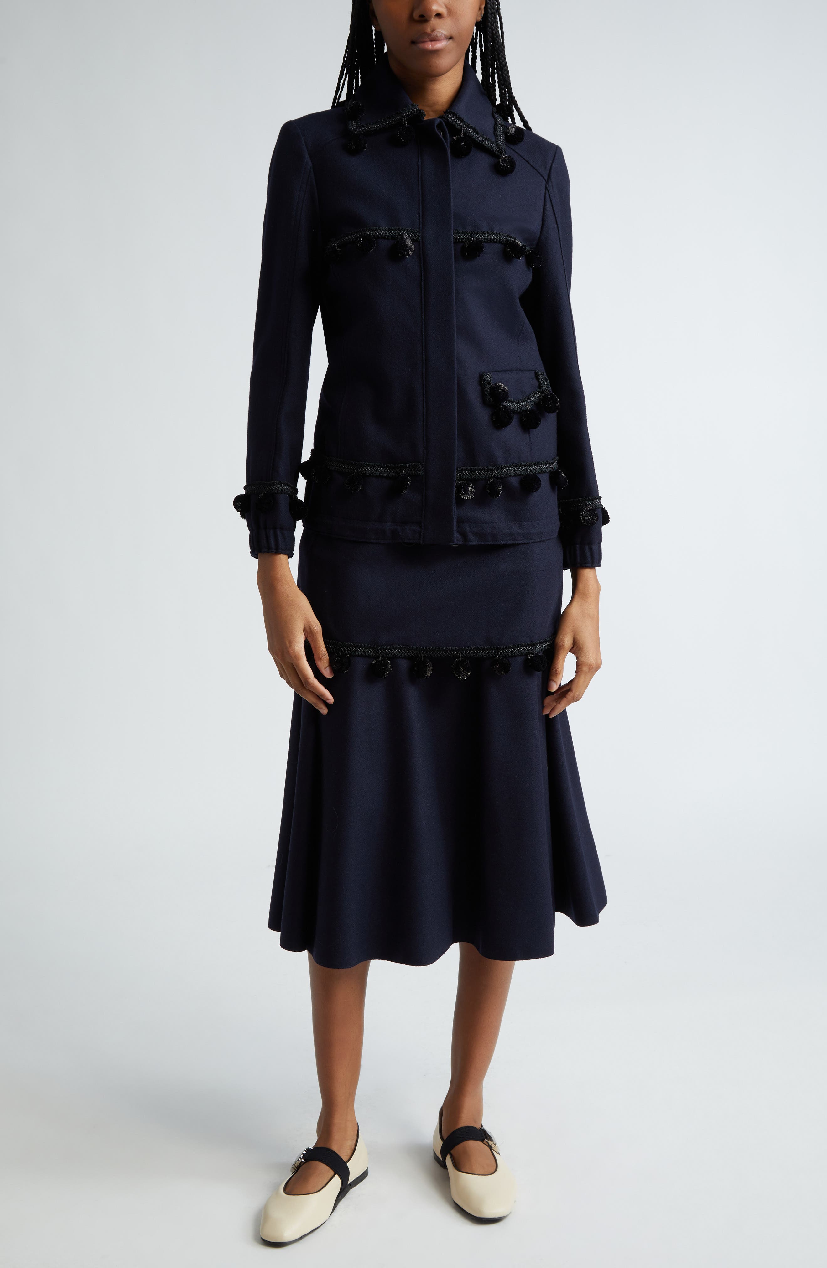 Wales Bonner Serenade Pompom Trim Midi Skirt (Women) | Nordstromrack