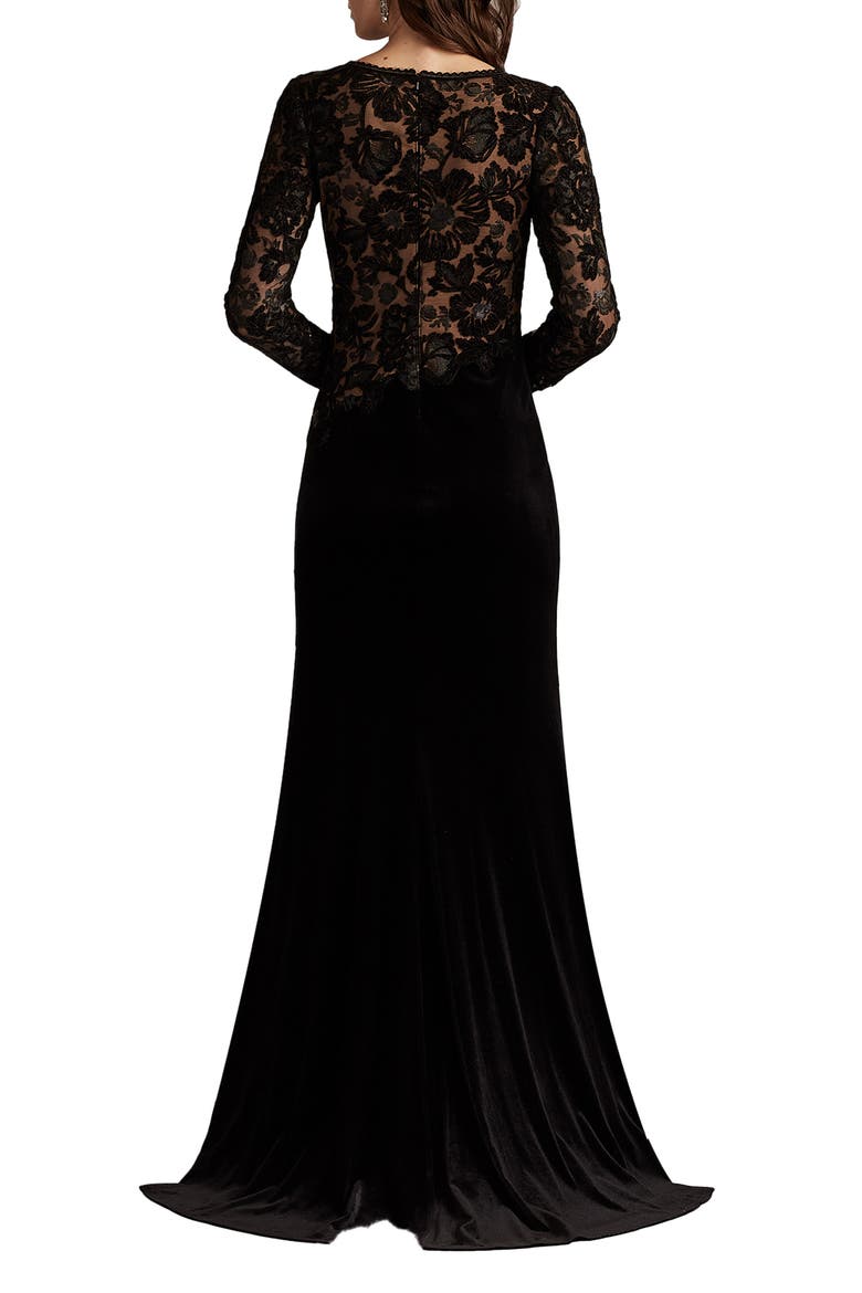 Embroidered Bodice Long Sleeve Gown, Alternate, color, BLACK/ BEIGE