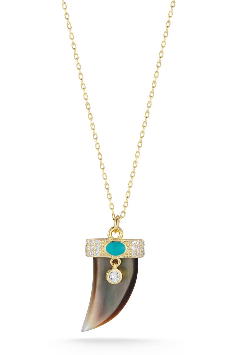 Pavé CZ Horn Pendant Necklace, Main, color, GOLD