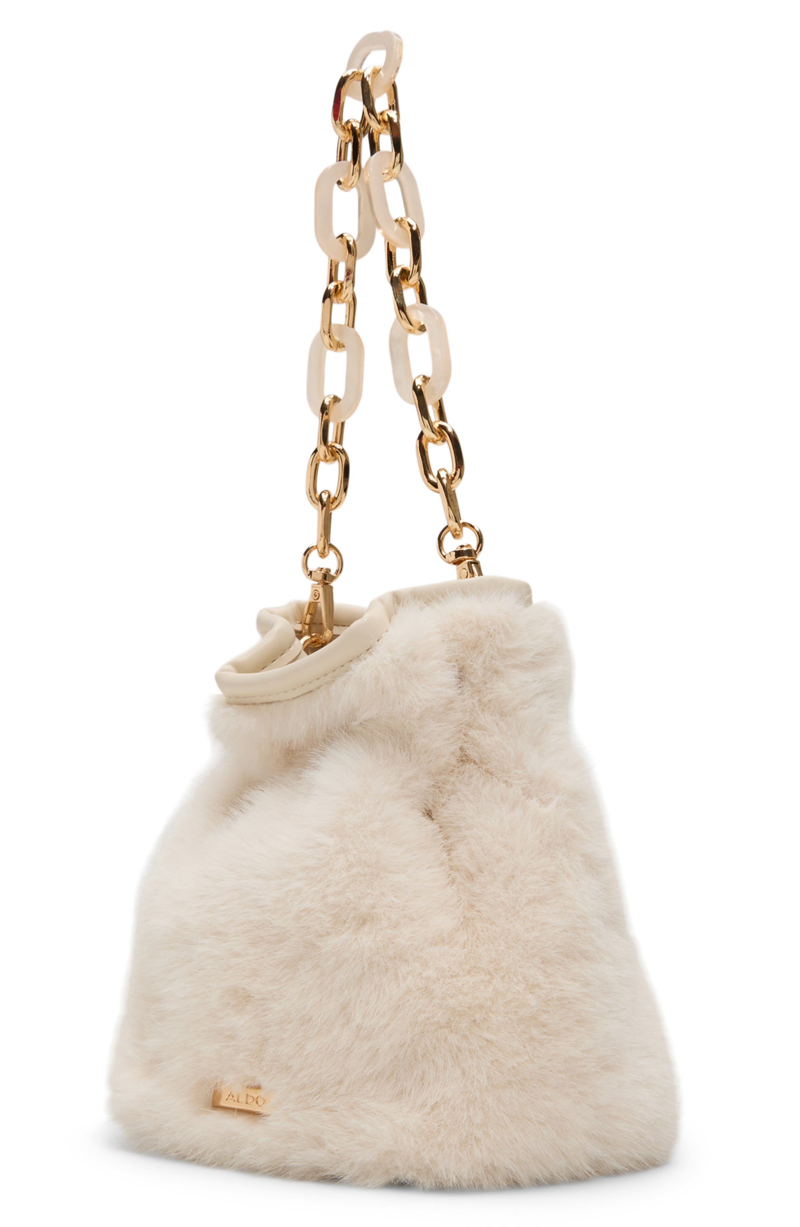 ALDO Ilynnaa Faux Fur Bucket Bag, Alternate, color, Other White