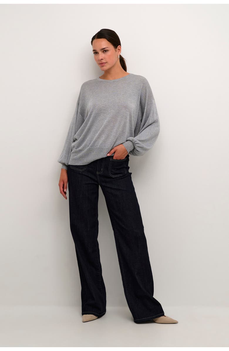 Kaffe KAankra Shimmer Knit Round Neck Pullover, Alternate, color, Grey Melange