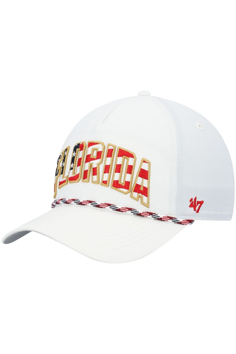 Men's '47 White Florida Gators Stars and Stripes Flag Flutter Hitch Snapback Hat, Main, color, White