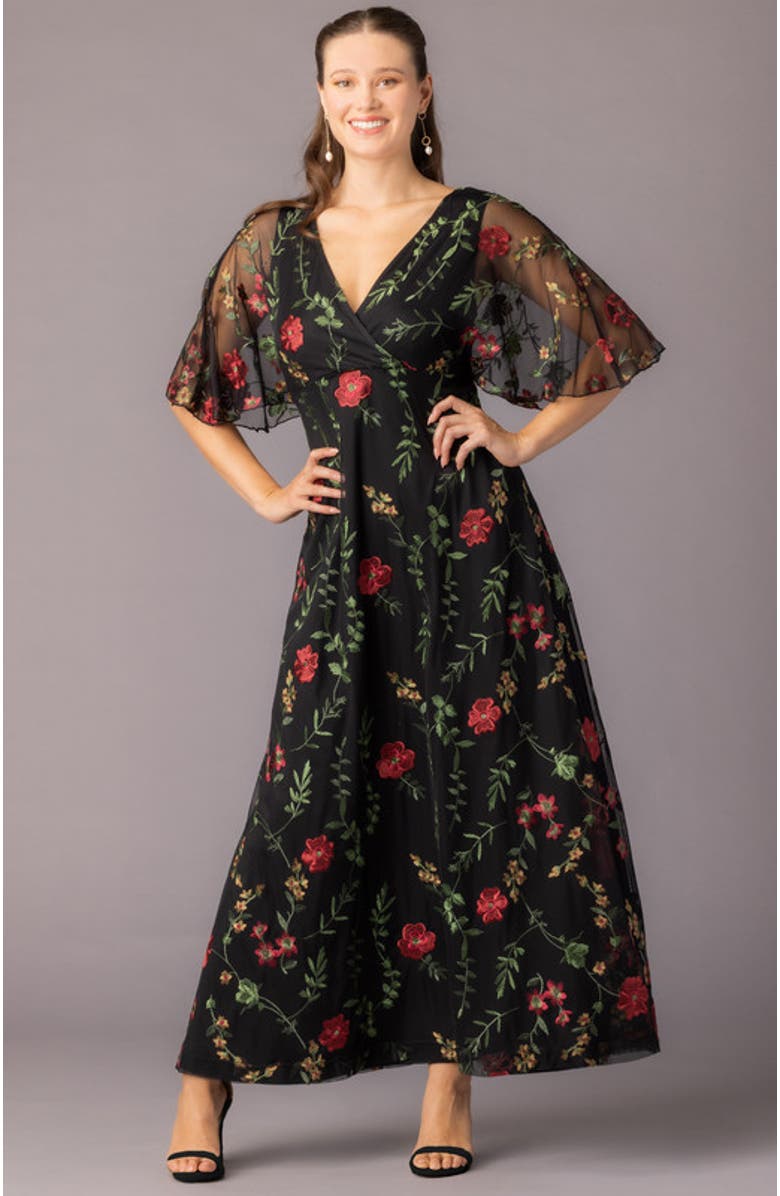 Kiyonna Embroidered Elegance Evening Gown with Sleeves, Alternate, color, Onyx