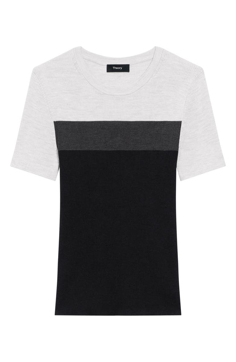Theory Rib Colorblock Silk T-Shirt, Alternate, color, Black