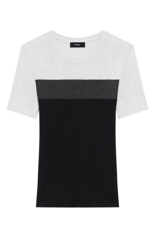 Theory Rib Colorblock Silk T-shirt In Black