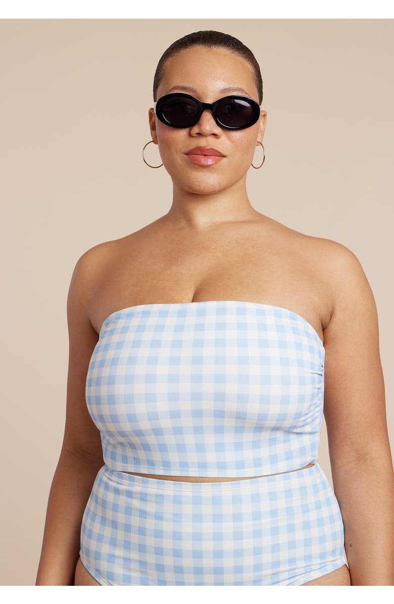 ELOQUII Strapless Tankini, Main, color, Skyway Gingham