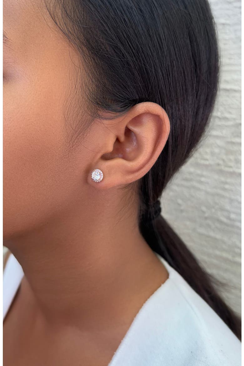 Cubic Zirconia Halo Stud Earrings, Alternate, color, PINK