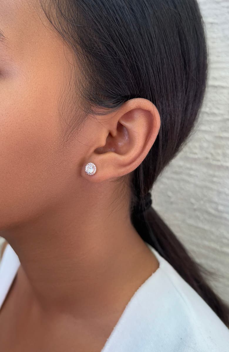 Adornia Cubic Zirconia Halo Stud Earrings, Alternate, color, Pink