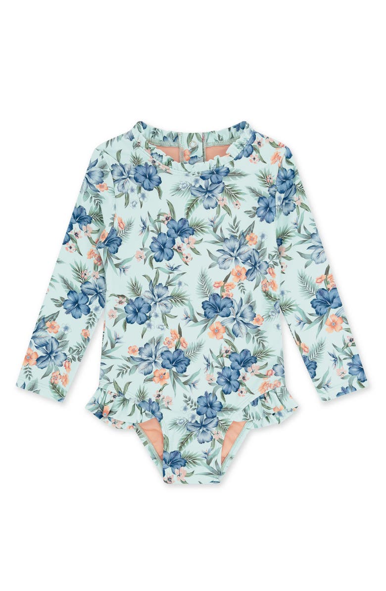 Feather 4 Arrow Kids' Frill Long Sleeve UPF 50+ One-Piece Rashguard Swimsuit, Main, color, Saltwater