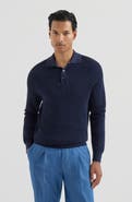 Brunello Cucinelli Cotton English rib knit polo with long raglan sleeves