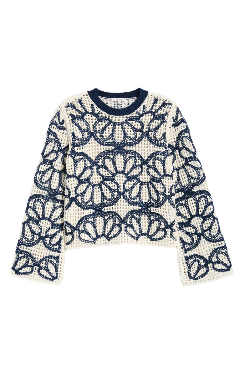 Madewell Rhoda Floral Embroidered Open Stitch Sweater, Main, color, Navy Floral Embroidery