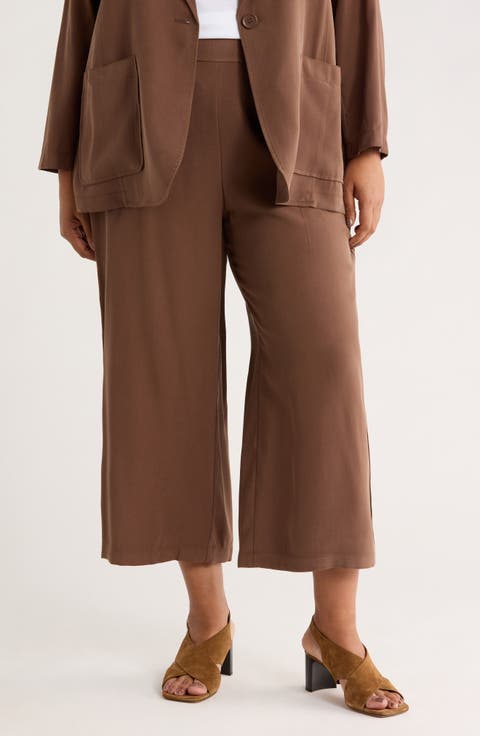 Brushed Twill Crop Wide Leg Pants (Plus)