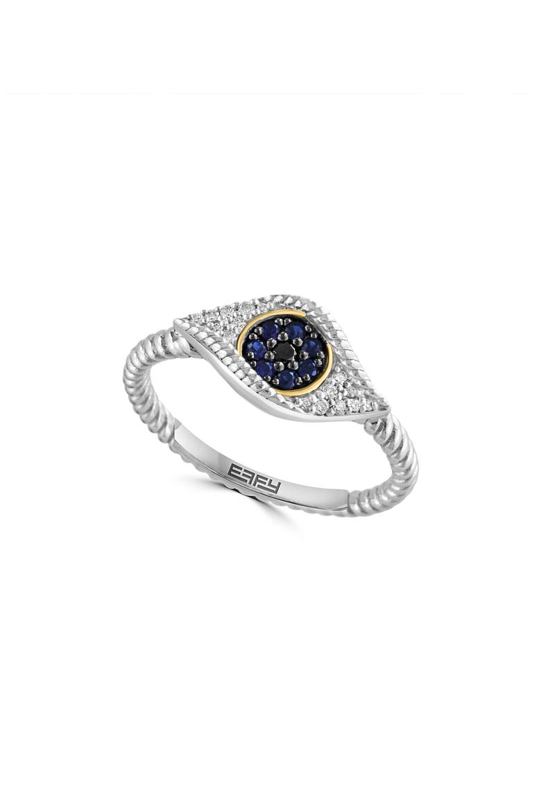 Sterling Silver & 18K Gold Diamond & Sapphire Evil Eye Ring - 0.11ct., Main, color, BLUE