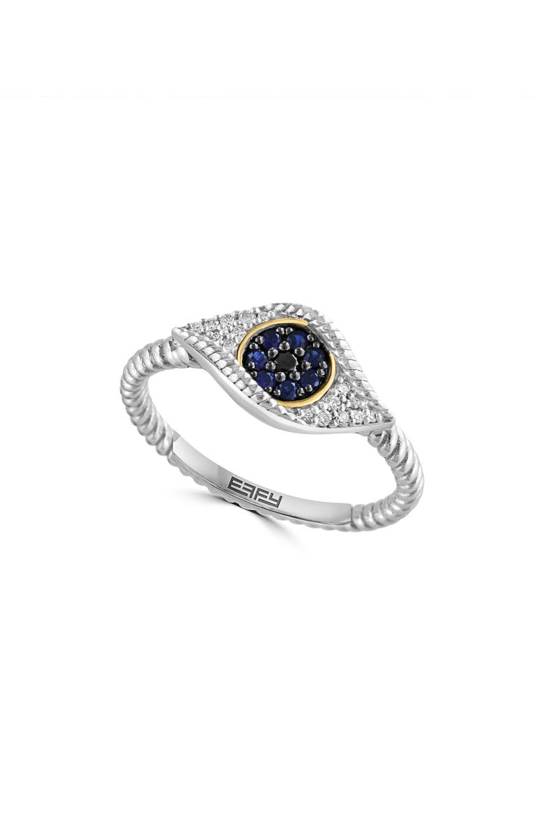 EFFY Sterling Silver & 18K Gold Diamond & Sapphire Evil Eye Ring - 0.11ct., Main, color,