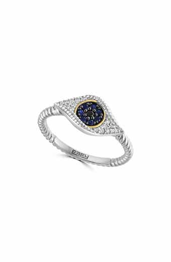 EFFY Sterling Silver & 18K Gold Diamond & Sapphire Evil Eye Ring - 0.11ct.