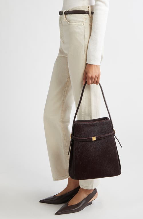 Totême Toteme Belted Genuine Calf Hair Bucket Bag In Orange