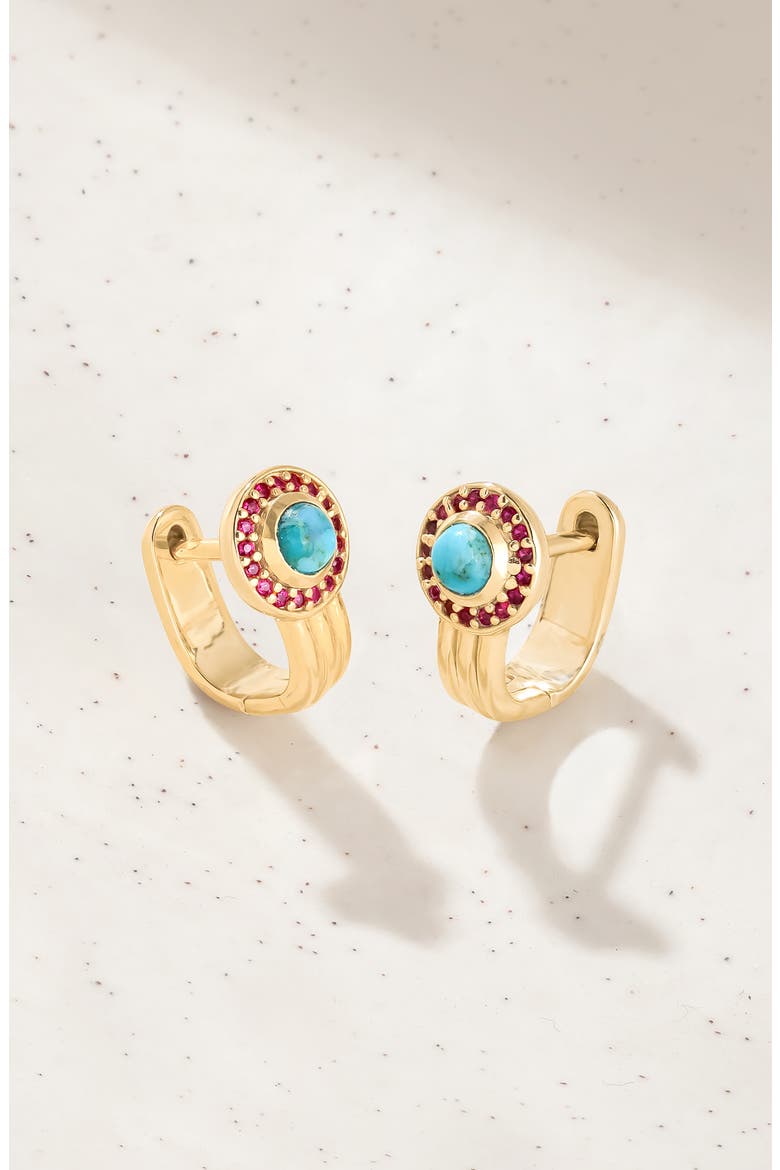Turquoise Gold Plated Huggie Hoop Earrings, Alternate, color, BLUE
