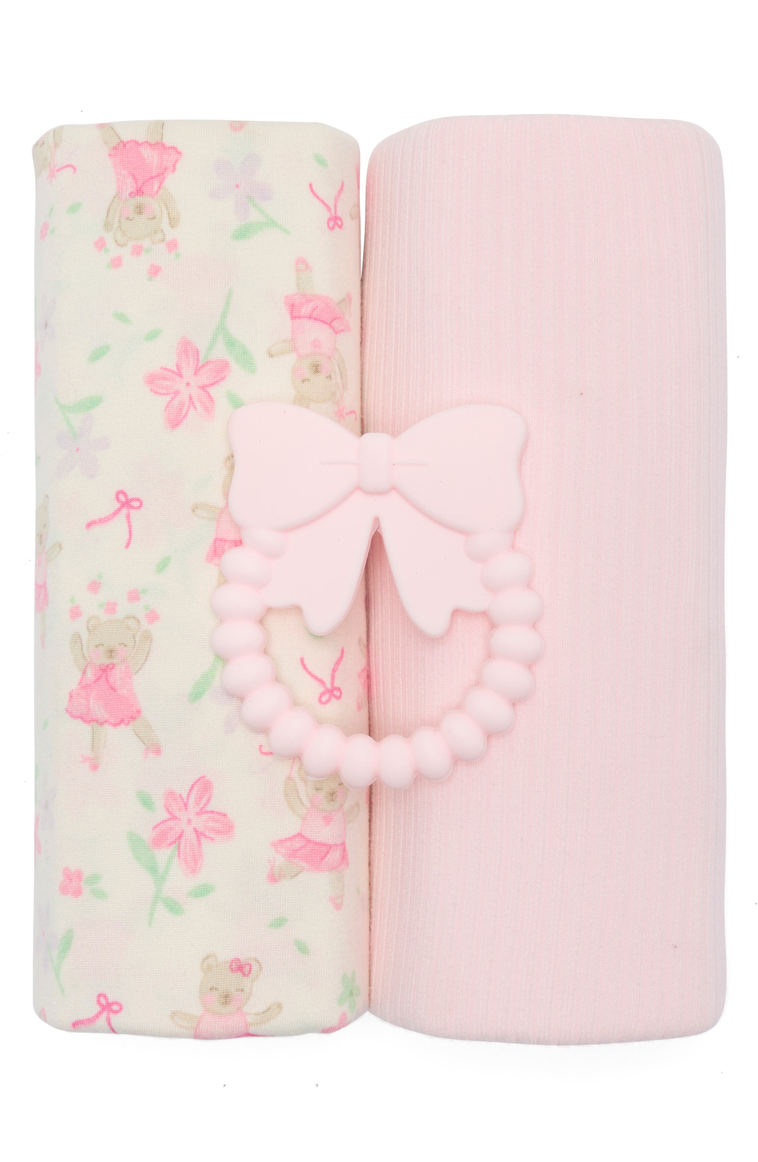 DREAMGRO 3-Piece Assorted Swaddle Blankets & Teether Set