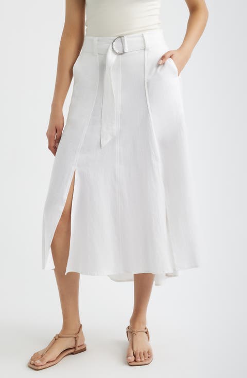 Belted Double Slit Midi Skirt