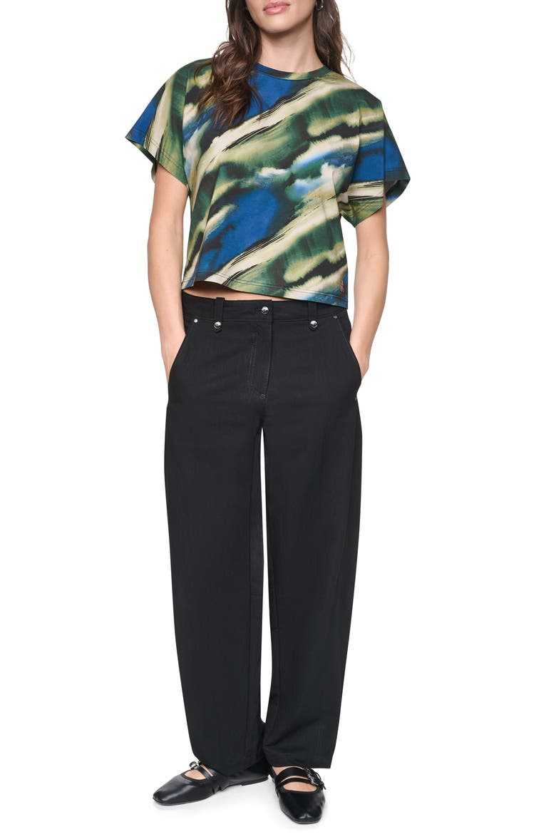 Barrel Leg Sanded Twill Pants, Alternate, color, BLACK