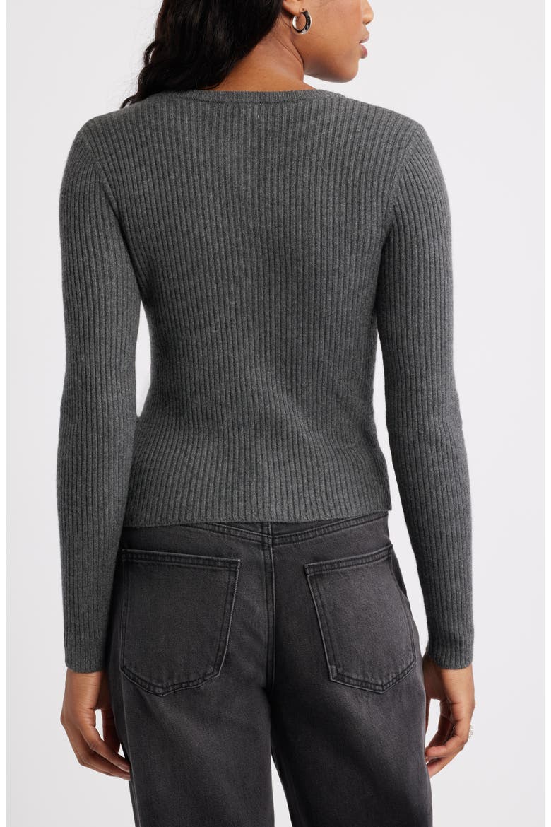 Ribbed Crewneck Cardigan, Alternate, color, GREY MEDIUM CHARCOAL HEATHER